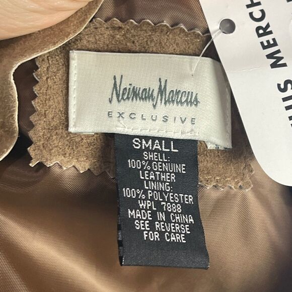 Neiman Marcus tan suede drape front jacket - Picture 5 of 6